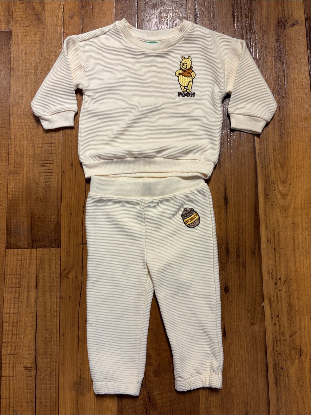 Winnie The Pooh Pooh Ribbed Sweatpants & Top - Jogger Set Embroidered 12 Months